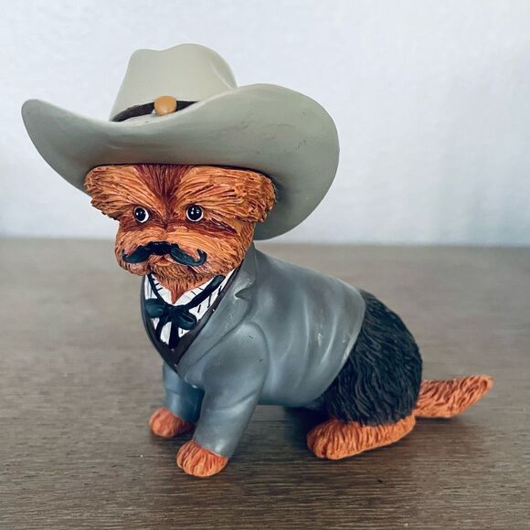 Hamilton Collection Spurs N Furs Yorkie Dog Wild West Cowboy Figurine - Picture 1 of 5